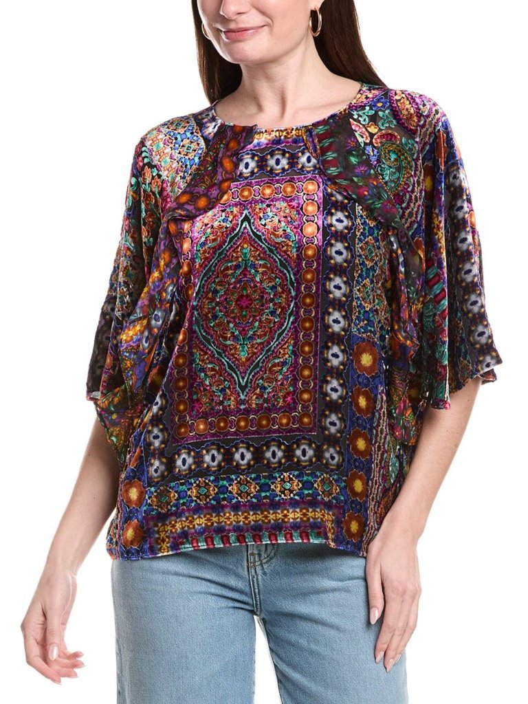 Nwt Johnny Was $328 Sophia Burnout Velvet Blouse Size Small Top